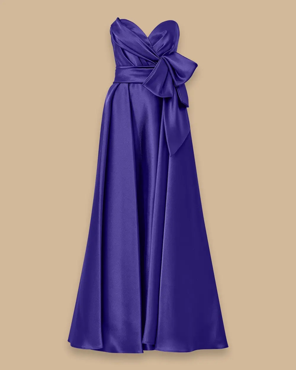 Cepli Straplez Yaka Yırtmaçlı Saten Abiye