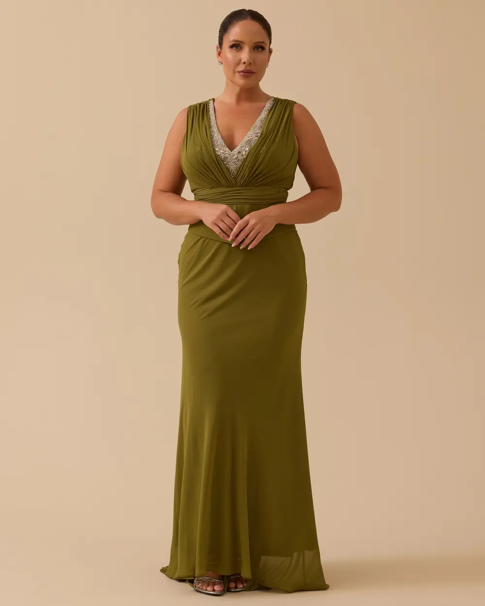 Büyük Beden Balık Form Hint Aksesuarlı Abiye