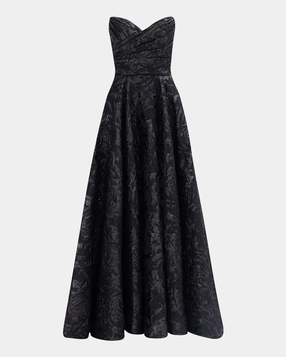 Jacquard Evening Dress with Strapless Collar and Pockets