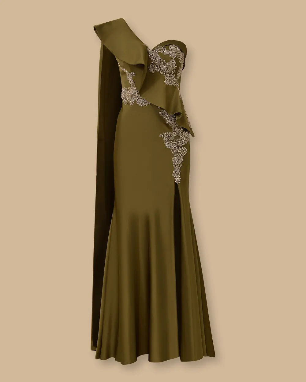 Tek Omuz Taşlı Yırtmaçlı Abiye