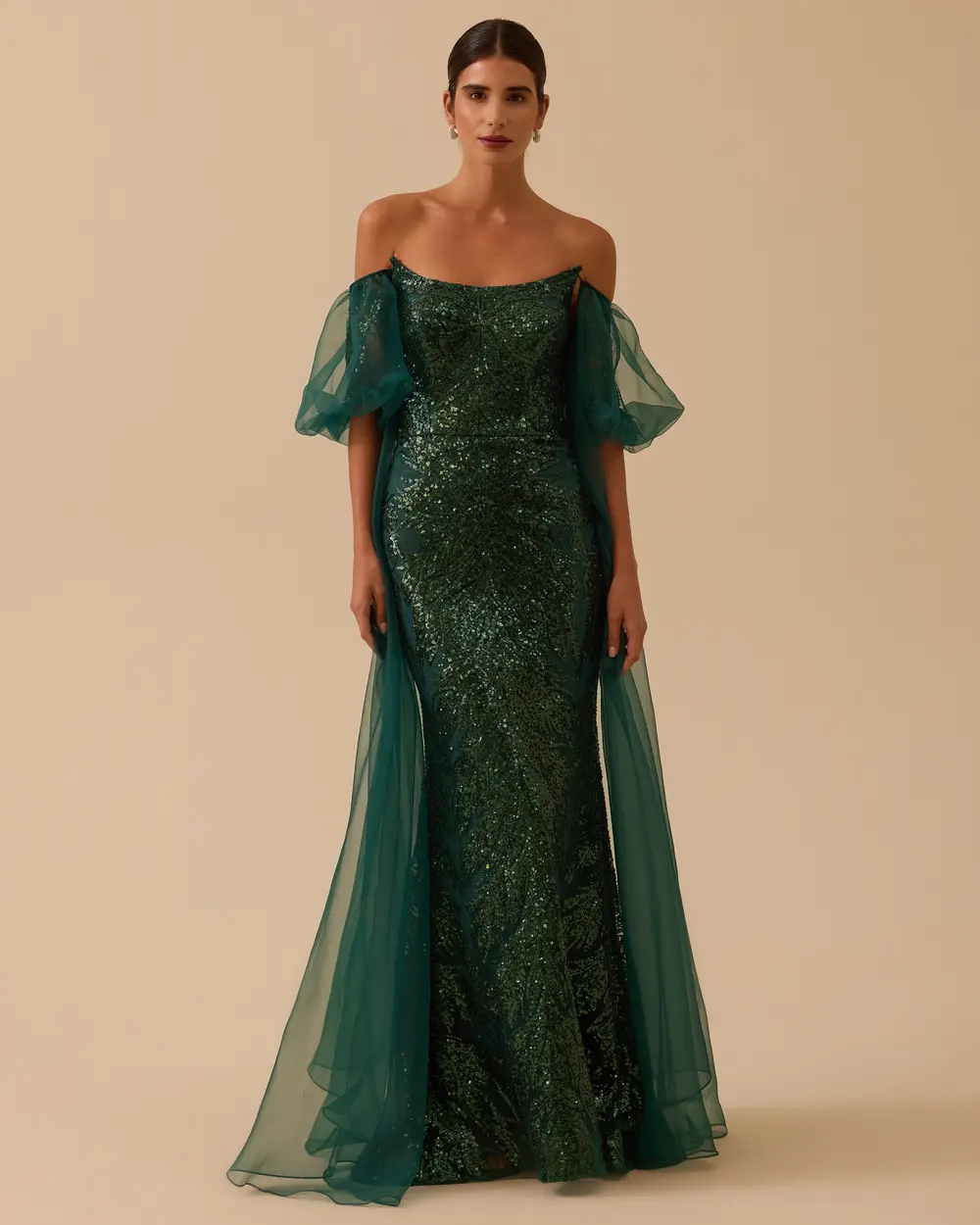 Çıkarılabilir Kollu Straplez Payetli Abiye