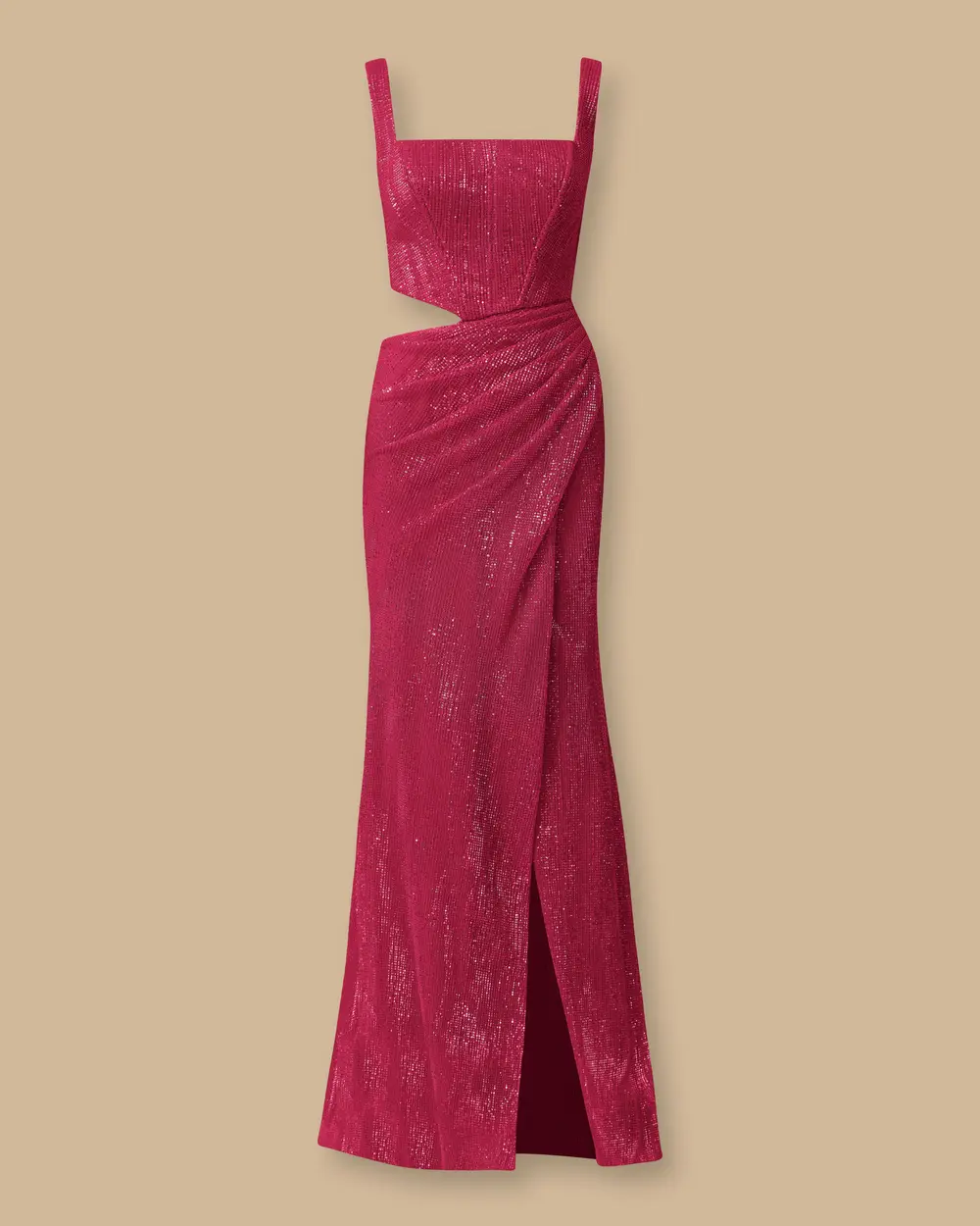 Kare Yaka Yırtmaçlı Payetli Abiye