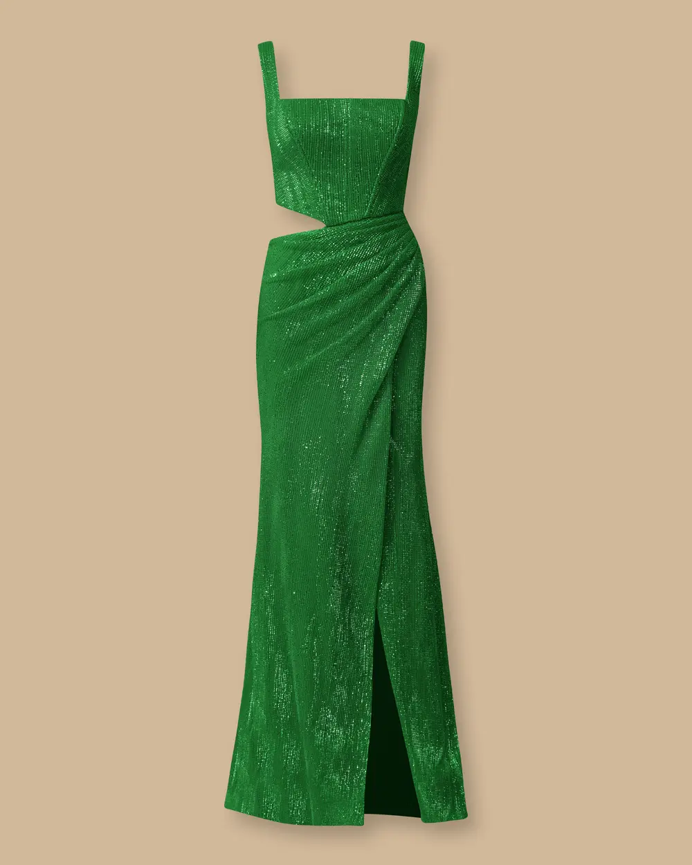 Kare Yaka Yırtmaçlı Payetli Abiye