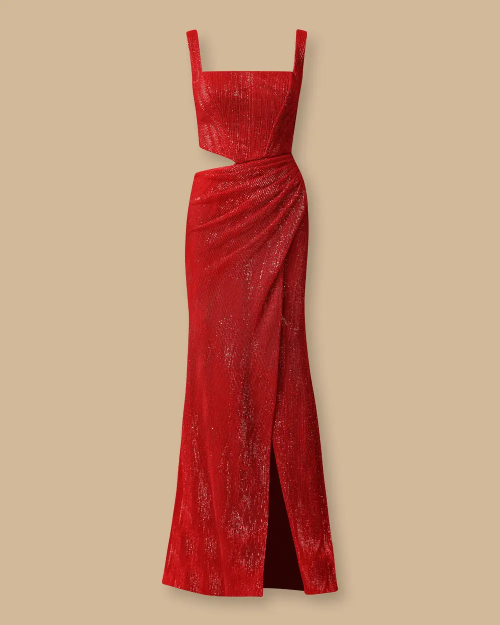 Kare Yaka Yırtmaçlı Payetli Abiye