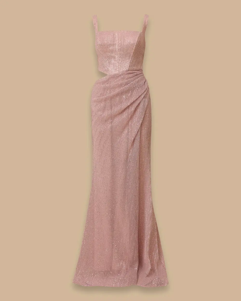 Kare Yaka Yırtmaçlı Payetli Abiye