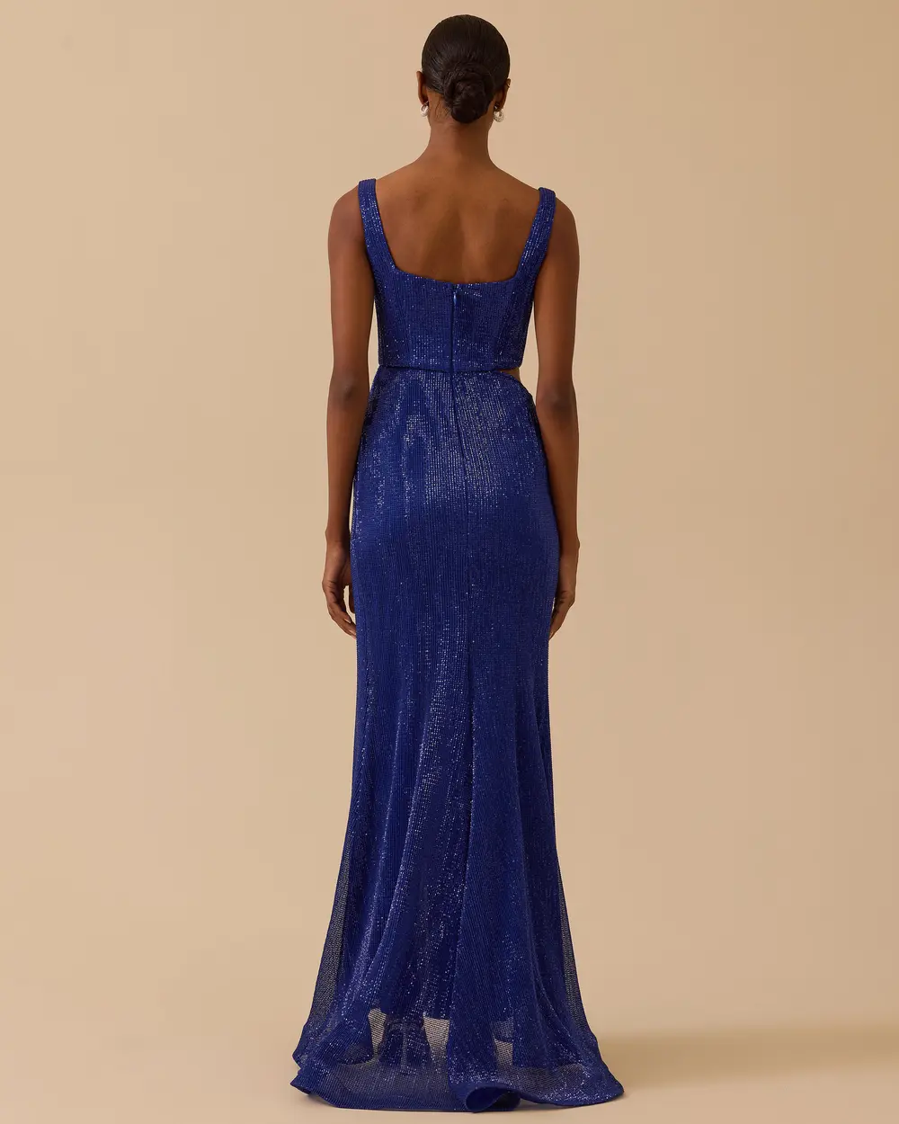 Kare Yaka Yırtmaçlı Payetli Abiye