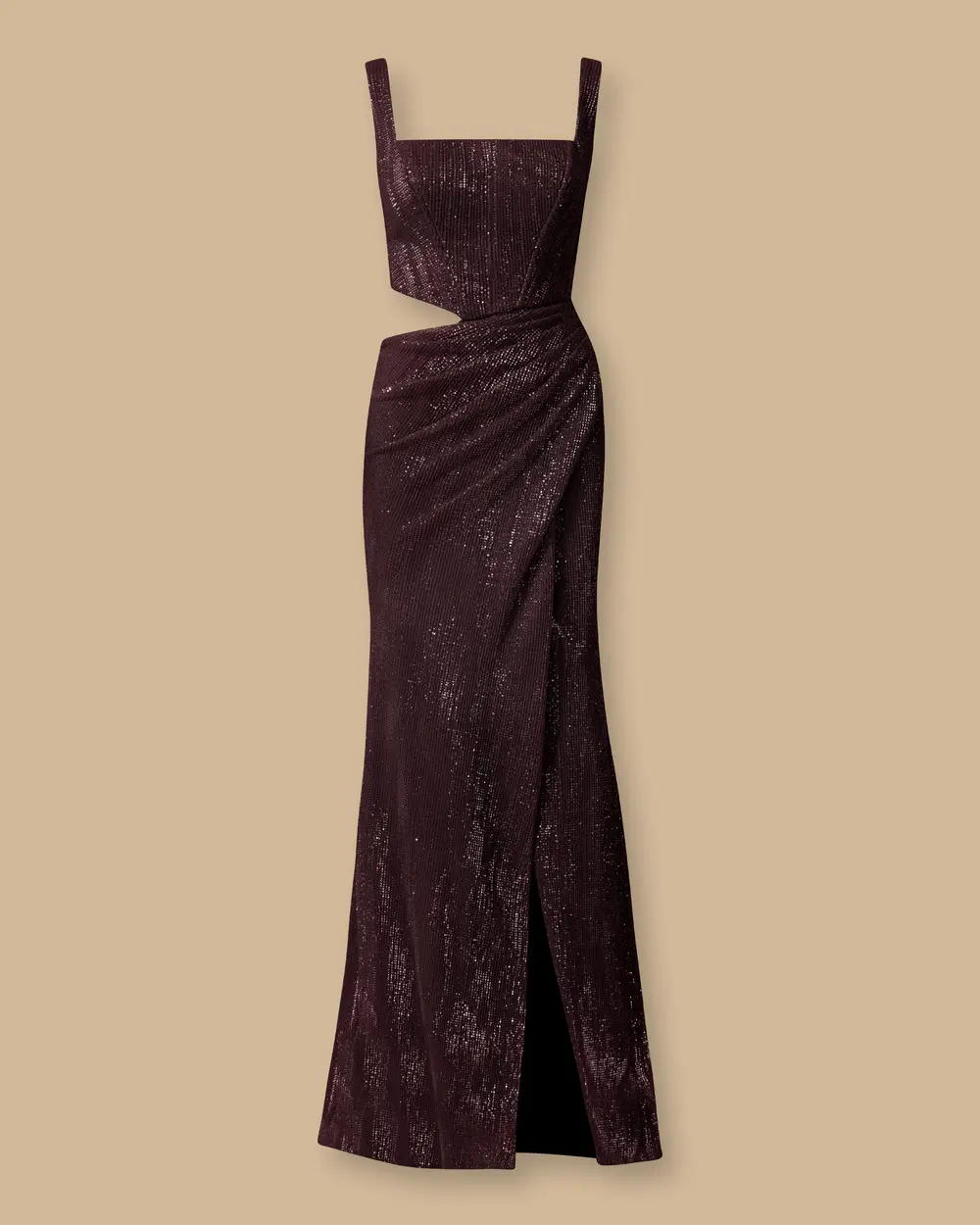 Kare Yaka Yırtmaçlı Payetli Abiye