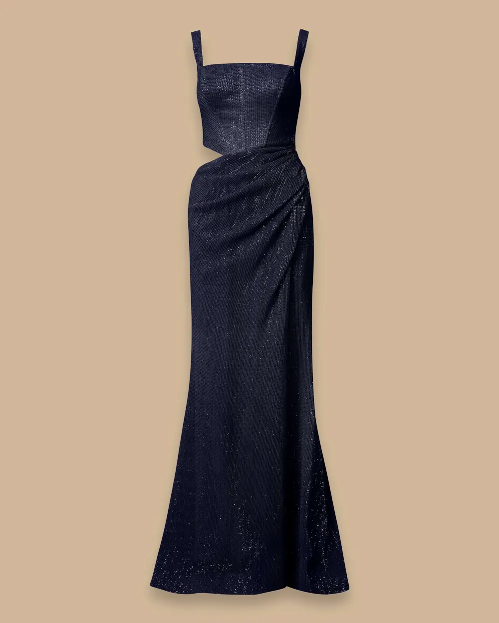 Kare Yaka Yırtmaçlı Payetli Abiye