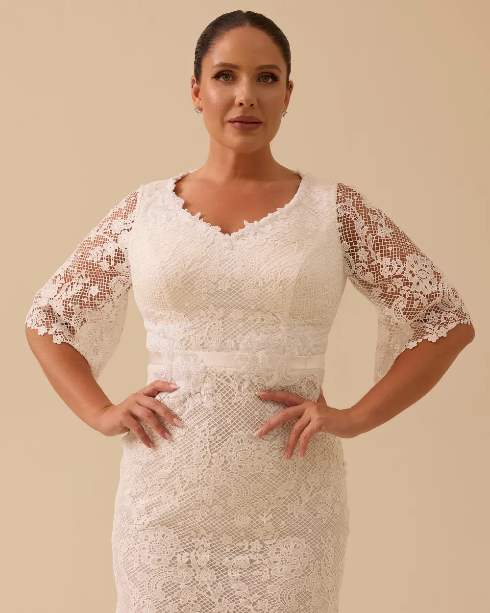 Büyük Beden Truvakar Kol Dantel Abiye