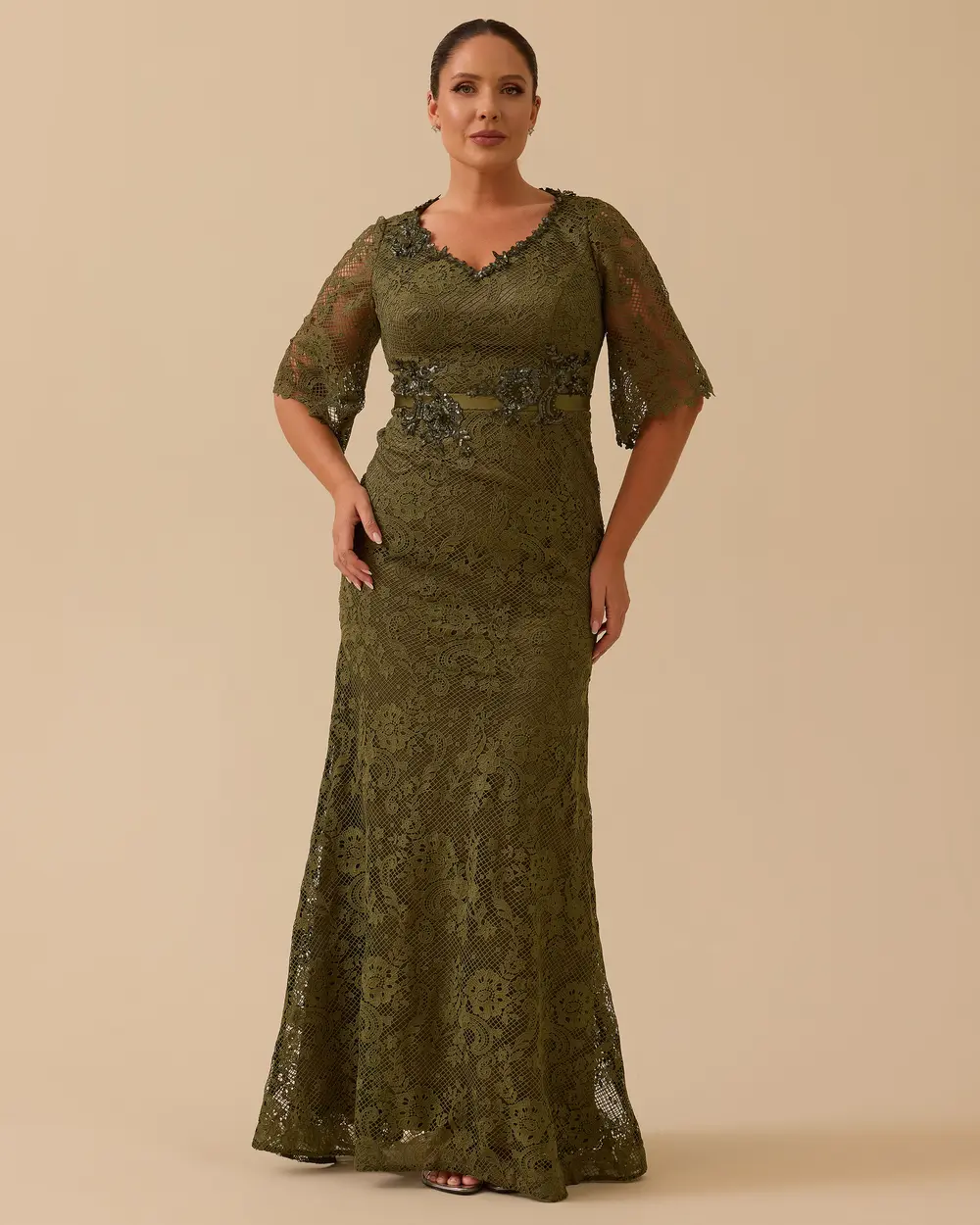 Büyük Beden Truvakar Kol Dantel Abiye