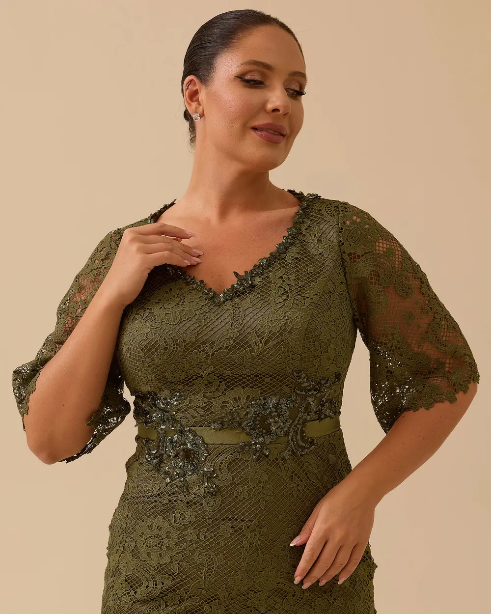 Büyük Beden Truvakar Kol Dantel Abiye