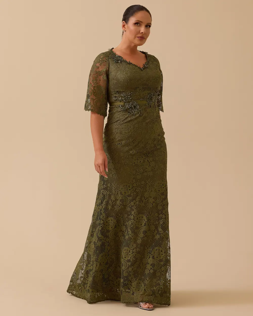 Büyük Beden Truvakar Kol Dantel Abiye