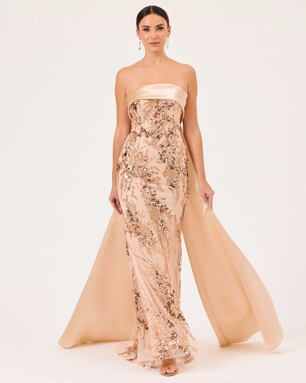 Straplez Yaka Dar Form Payetli Abiye