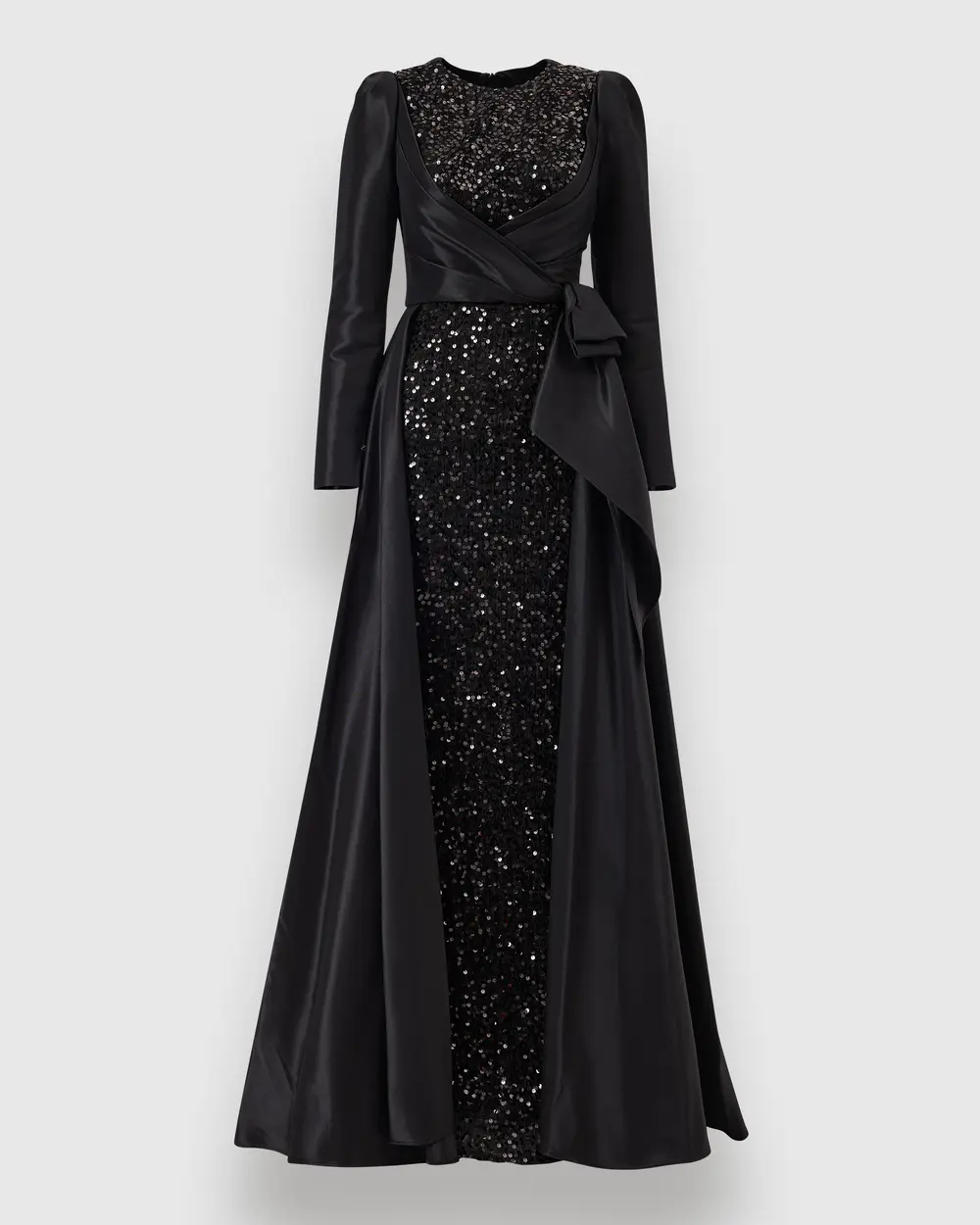 Zero Neck Sequined Long Sleeve Evening Dress