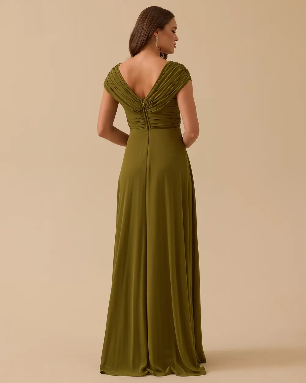 Kısa Kollu Yırtmaçlı Saten Abiye