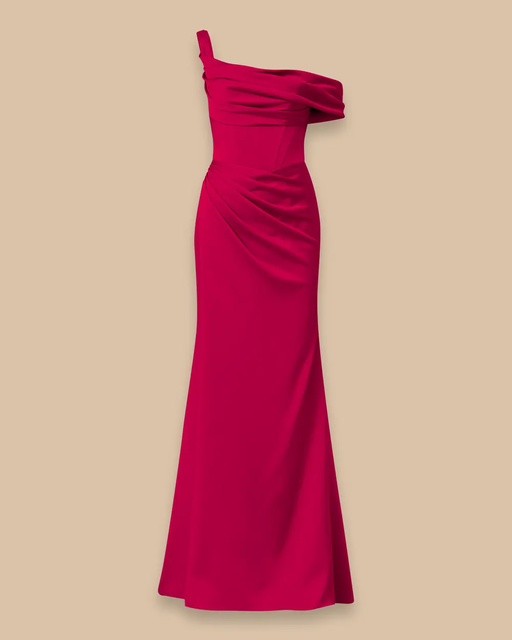 Strapless Collar Slit Satin Evening Dress
