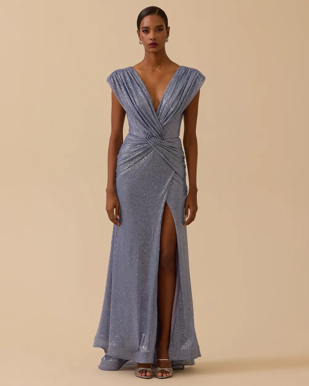 Kruvaze Drapeli Yırtmaçlı Payet Abiye