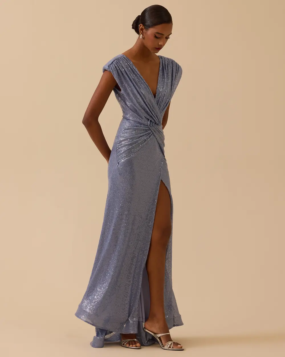 Kruvaze Drapeli Yırtmaçlı Payet Abiye