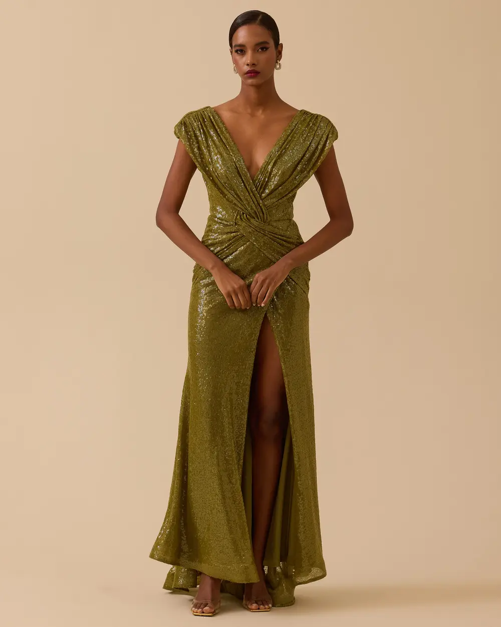 Kruvaze Drapeli Yırtmaçlı Payet Abiye