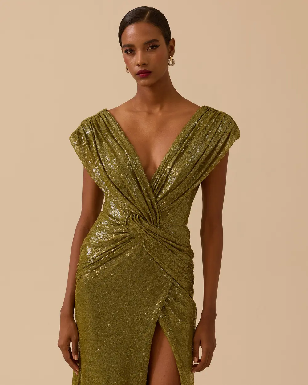 Kruvaze Drapeli Yırtmaçlı Payet Abiye