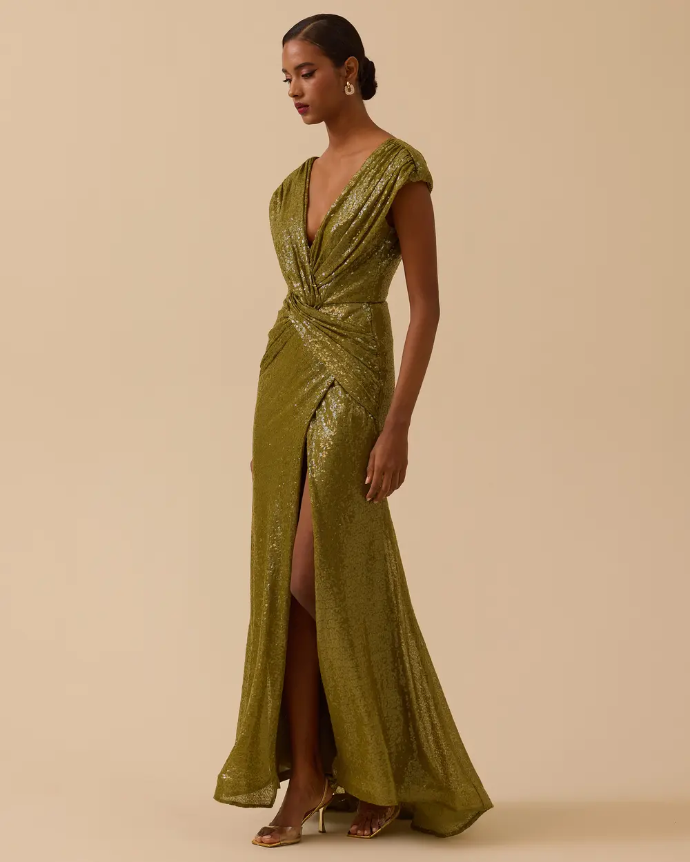 Kruvaze Drapeli Yırtmaçlı Payet Abiye