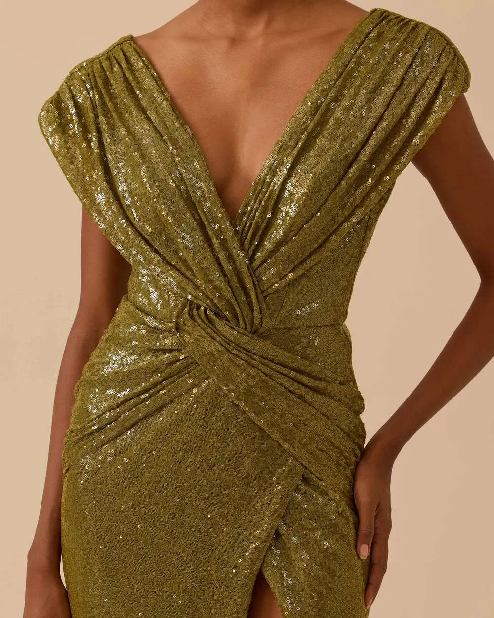 Kruvaze Drapeli Yırtmaçlı Payet Abiye