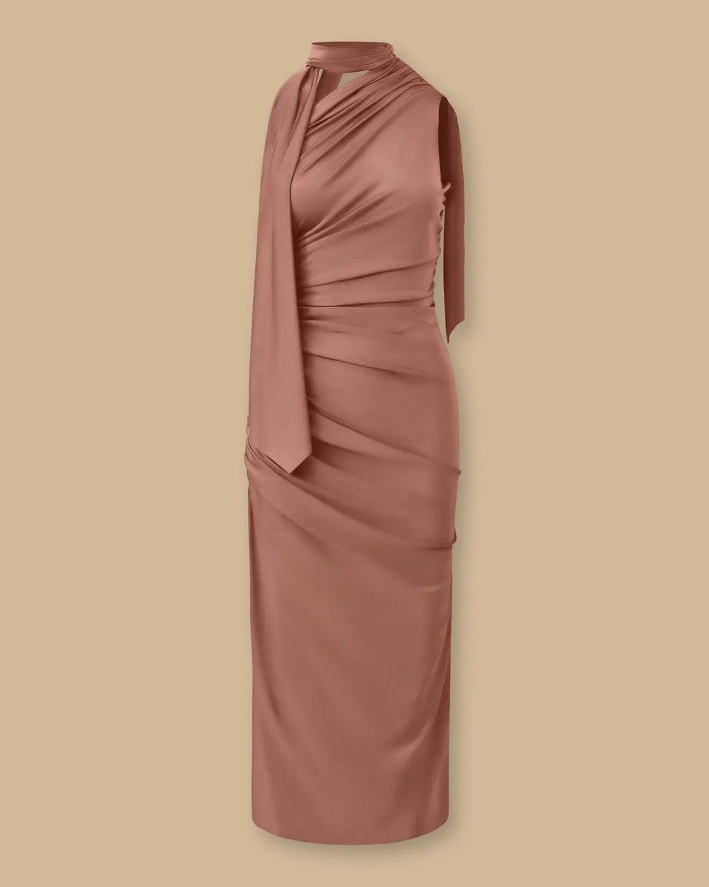 Fular Yakalı Yırtmaçlı Midi Boy Abiye