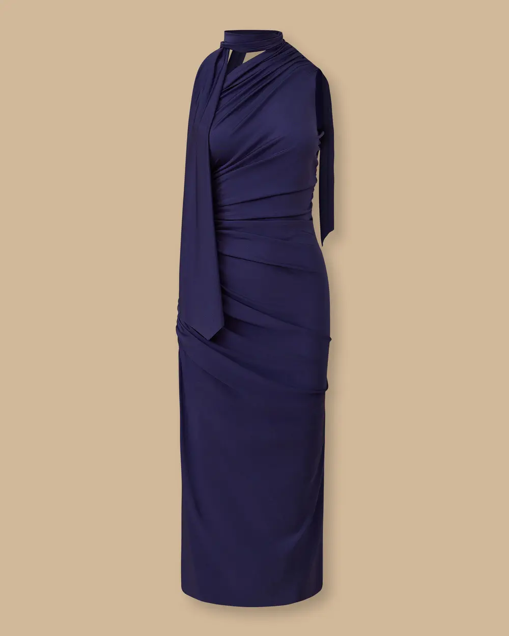 Fular Yakalı Yırtmaçlı Midi Boy Abiye