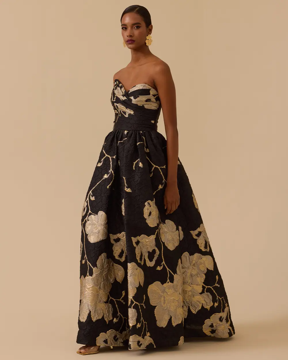 Asimetrik Yaka Cepli Desenli Abiye