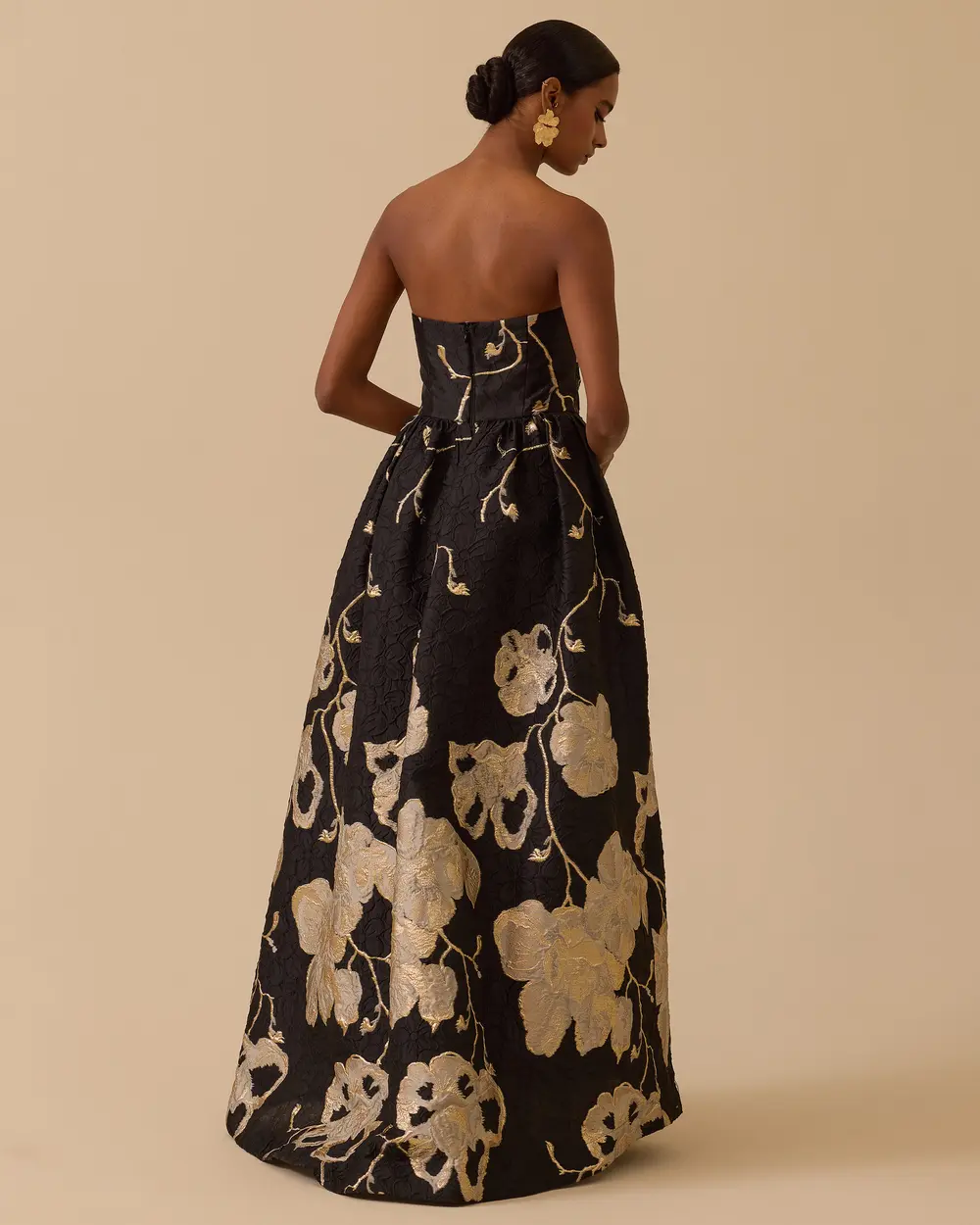 Asimetrik Yaka Cepli Desenli Abiye