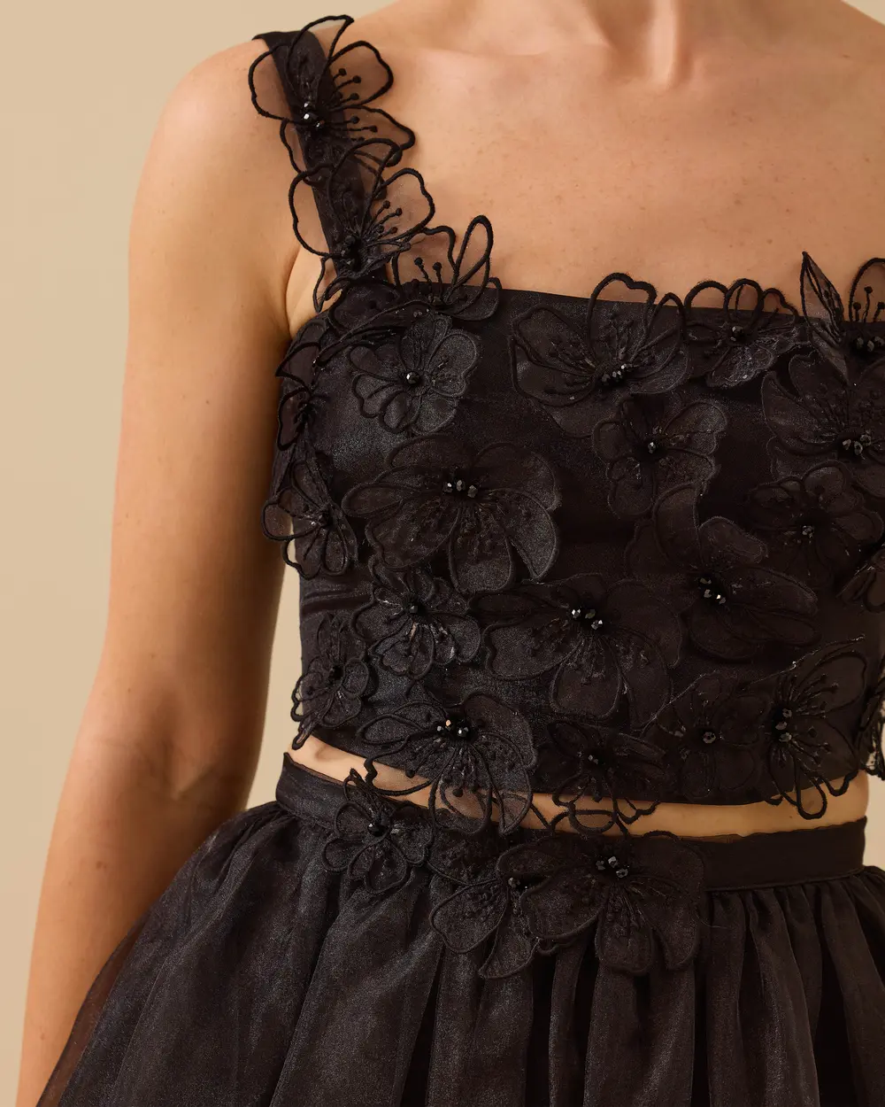Square Neck Midi Length Two Piece Evening Dress