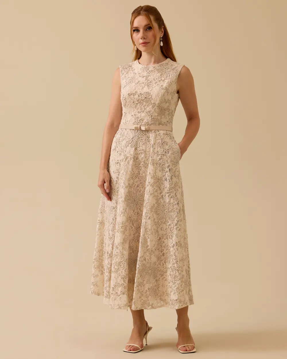 Sleeveless Lace Midi Length Dress