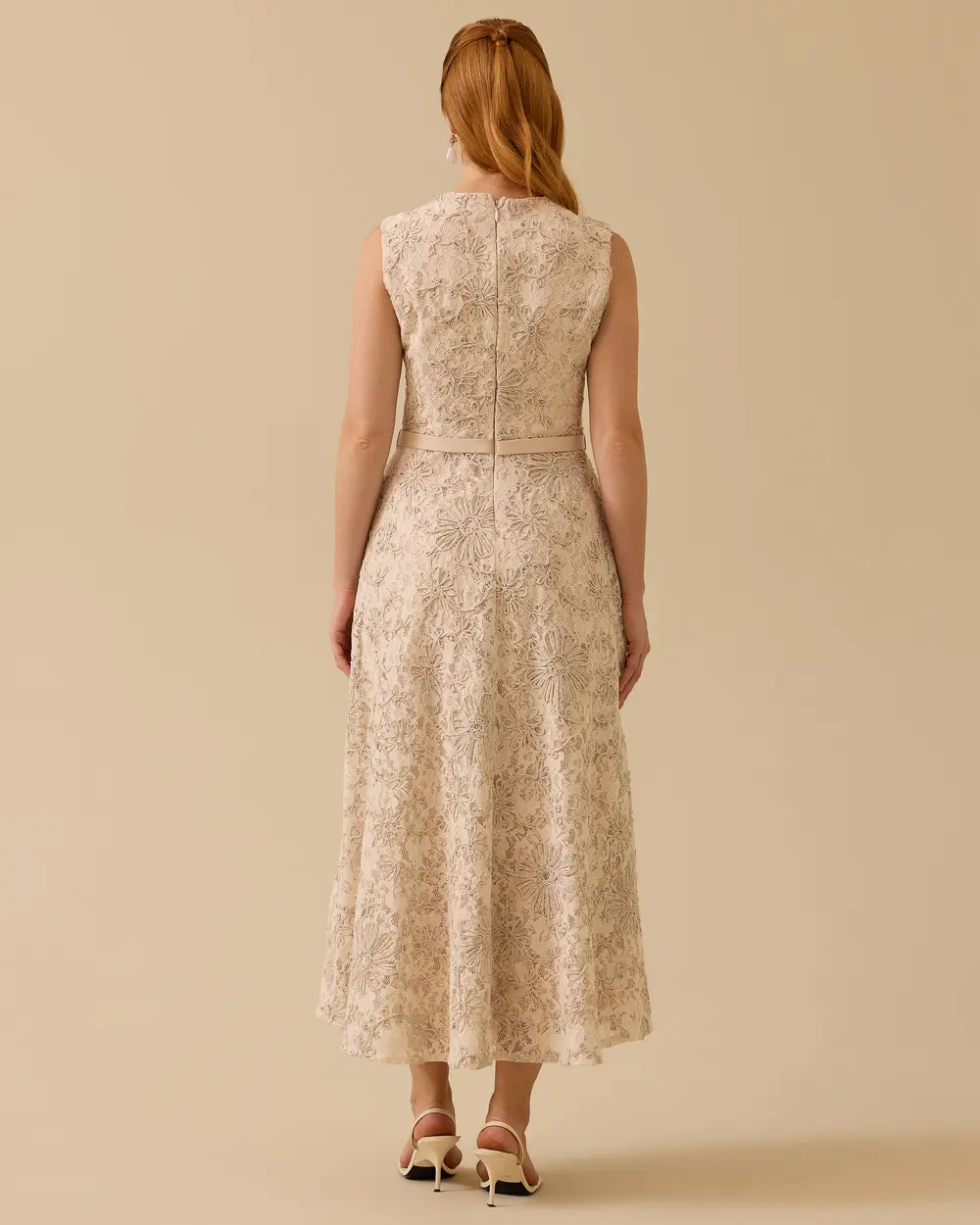 Sleeveless Lace Midi Length Dress