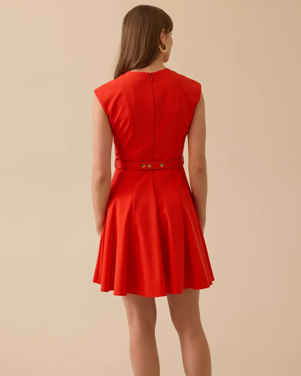 Pleated Mini Length Elegant Dress with Belt