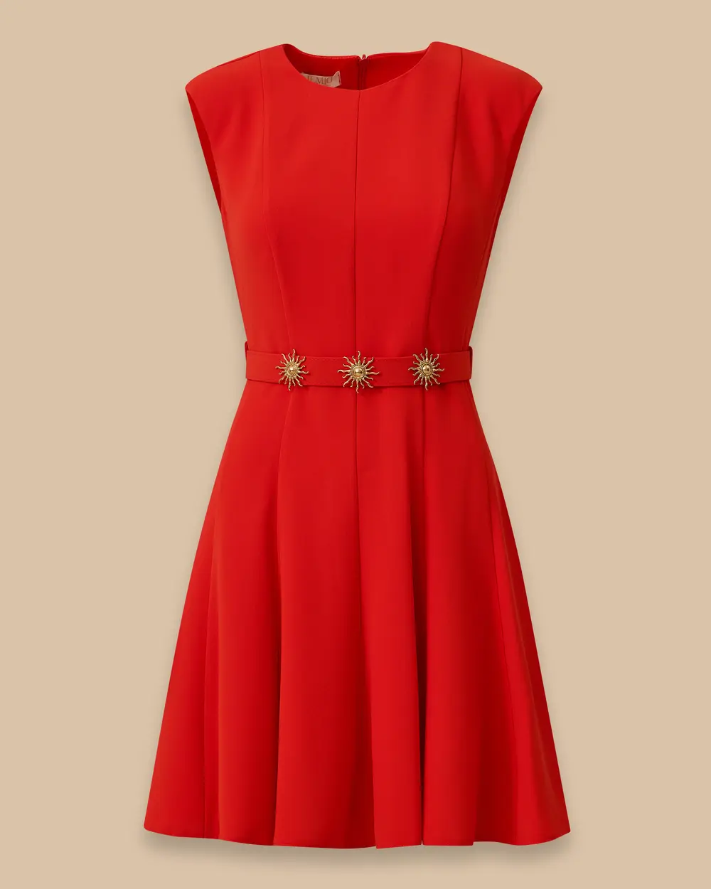 Pleated Mini Length Elegant Dress with Belt