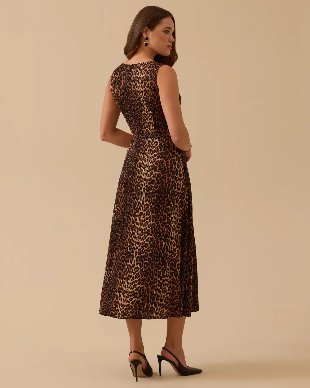 Leopar Desenli Kemerli Midi Boy Şık Elbise