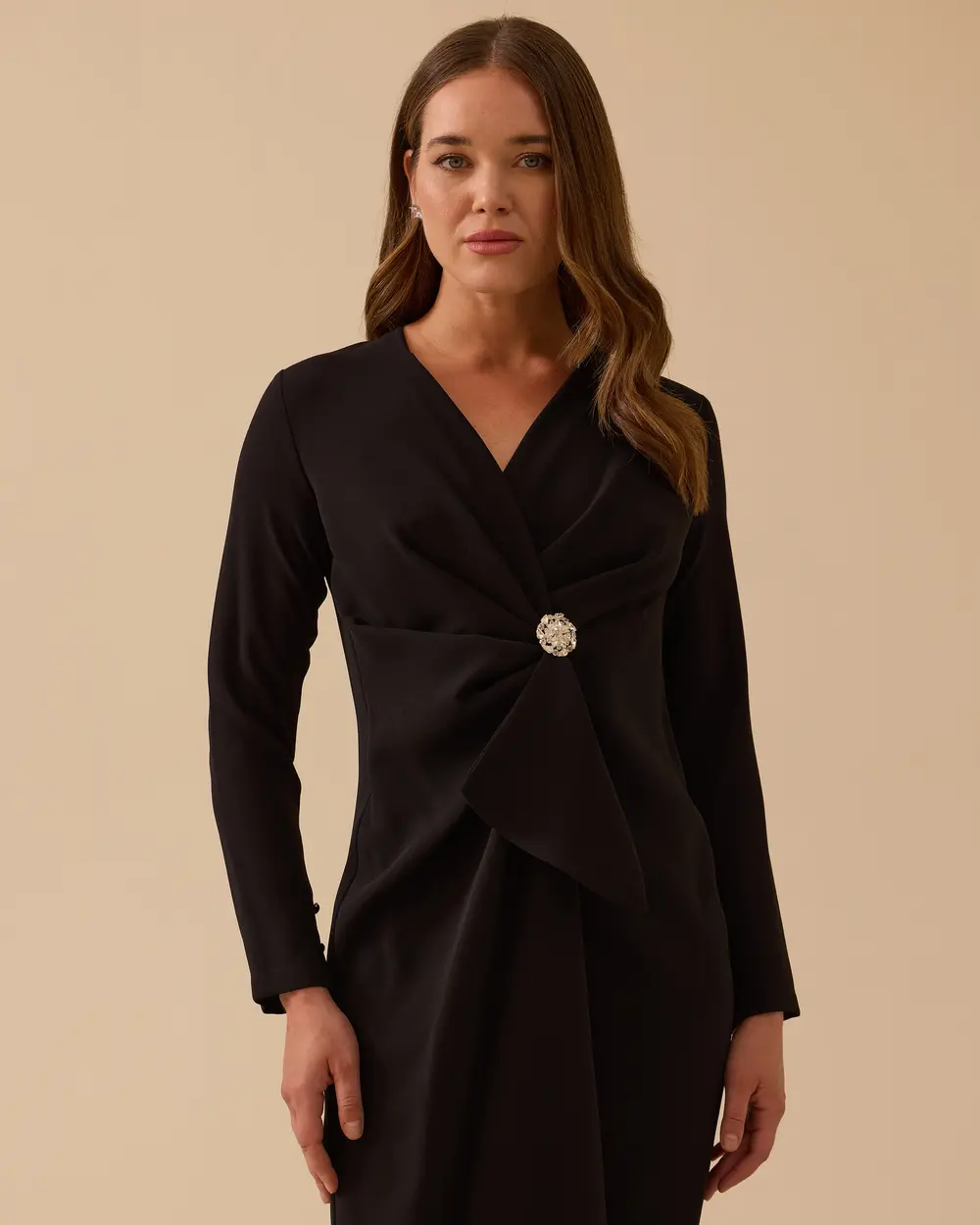 Taş Detaylı Drapeli Midi Boy Şık  Elbise