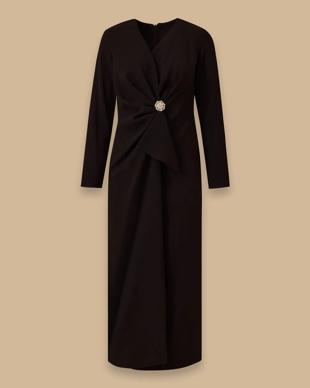 Taş Detaylı Drapeli Midi Boy Şık  Elbise