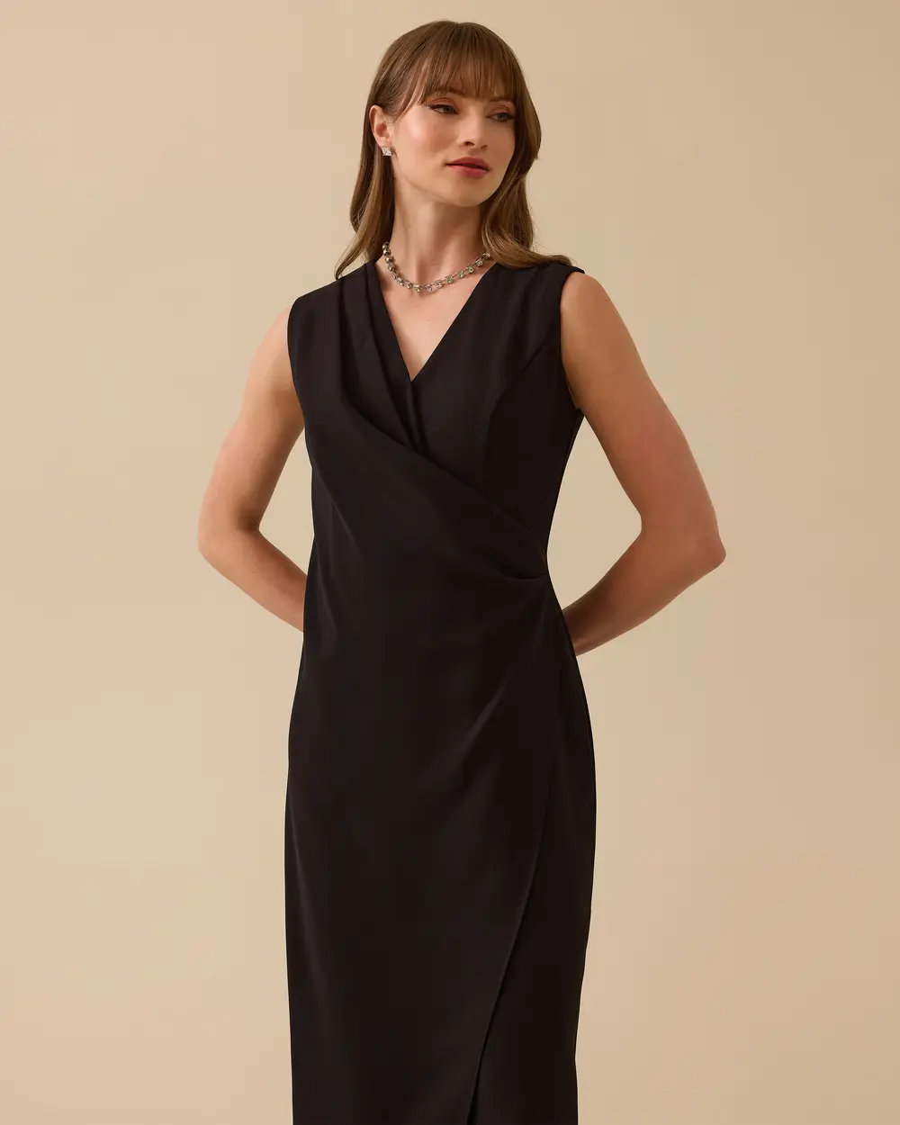 Kruvaze Yaka Midi Boy Şık Elbise