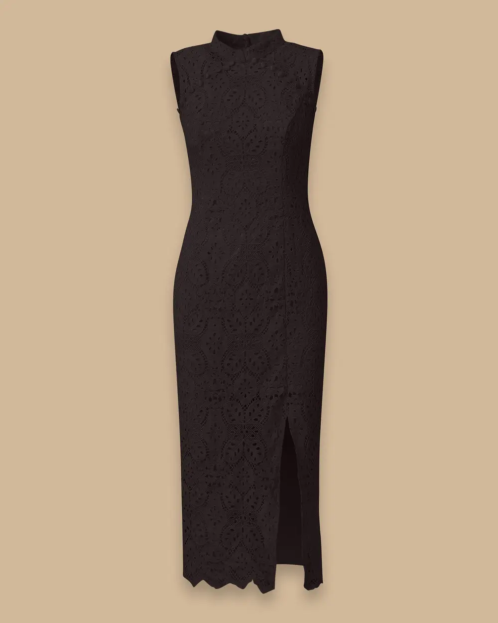 Desenli Yırtmaç Detaylı Şık Dantel Elbise