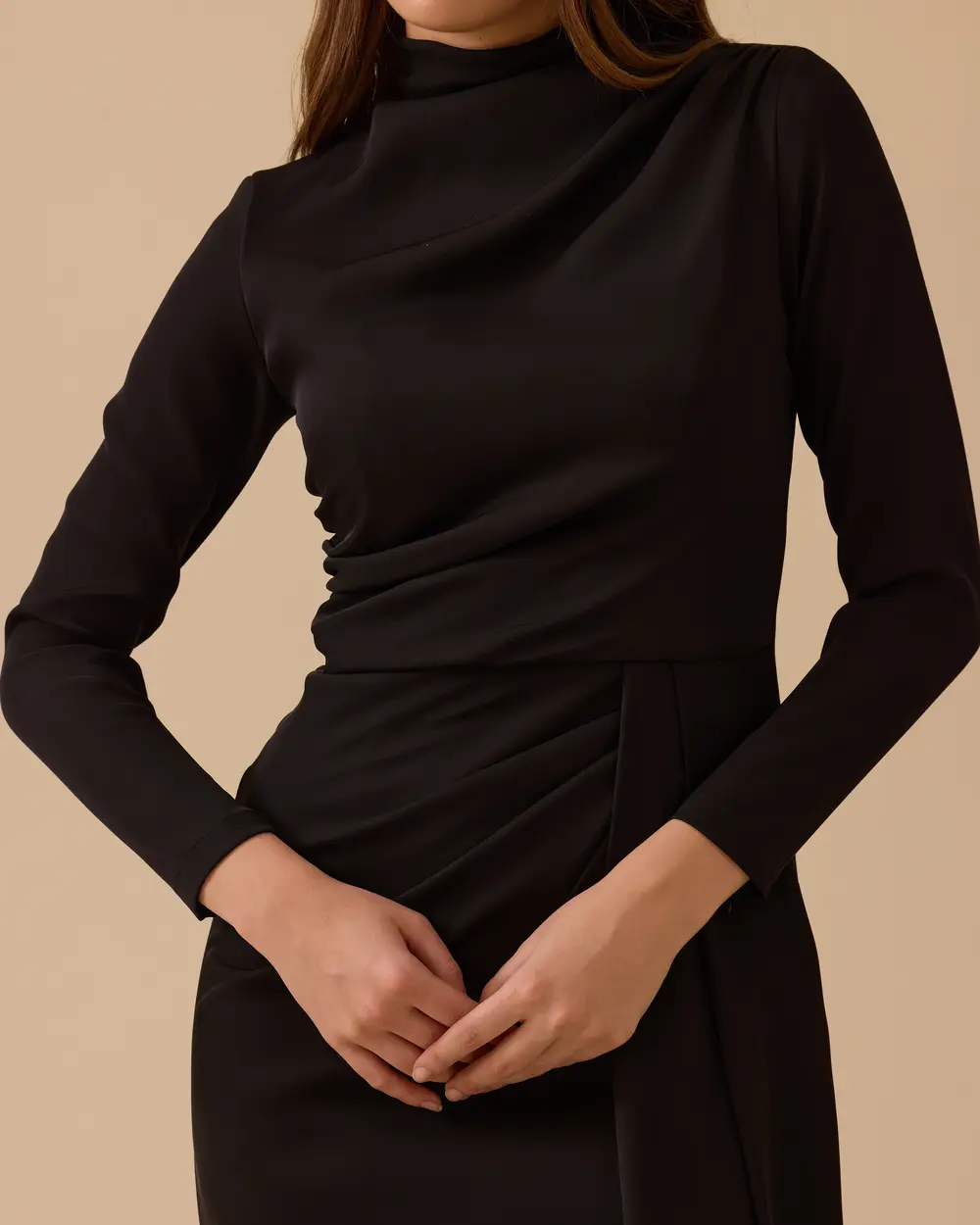 Drapeli Şık Midi Elbise