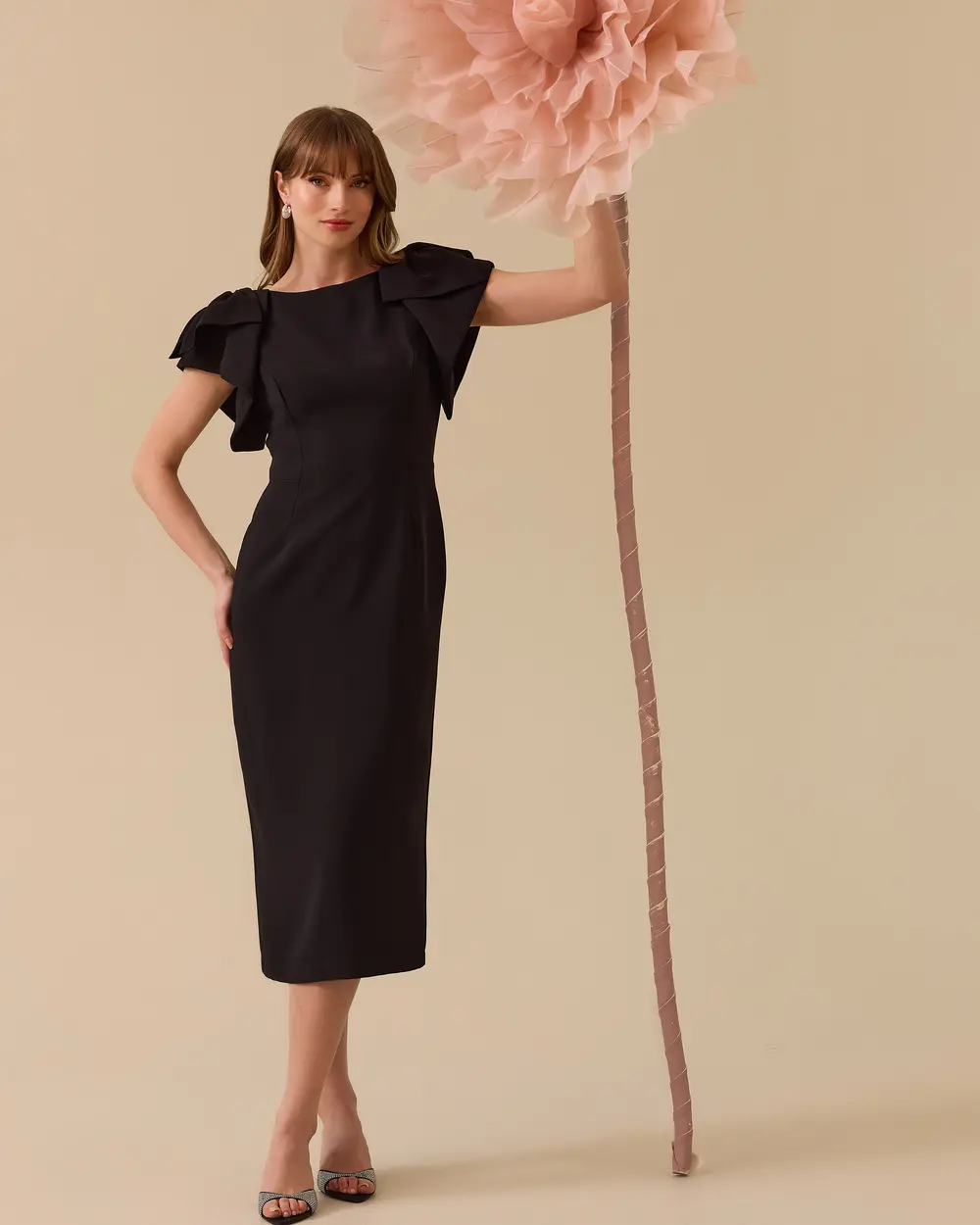 Fırfırlı Omuz Detaylı Midi Boy Şık Elbise