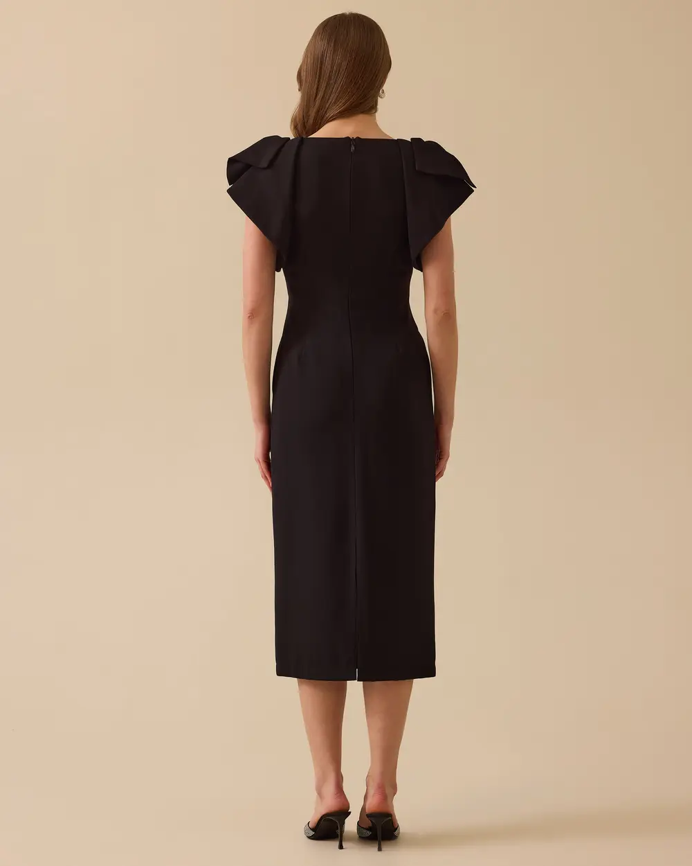 Fırfırlı Omuz Detaylı Midi Boy Şık Elbise