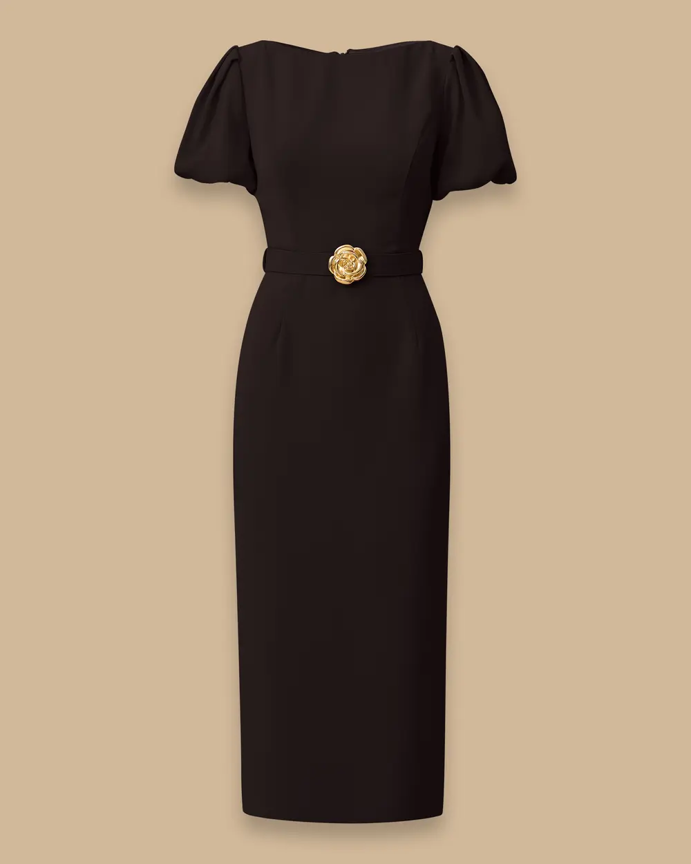 Balon Kollu Yırtmaçlı Krep Şık Elbise