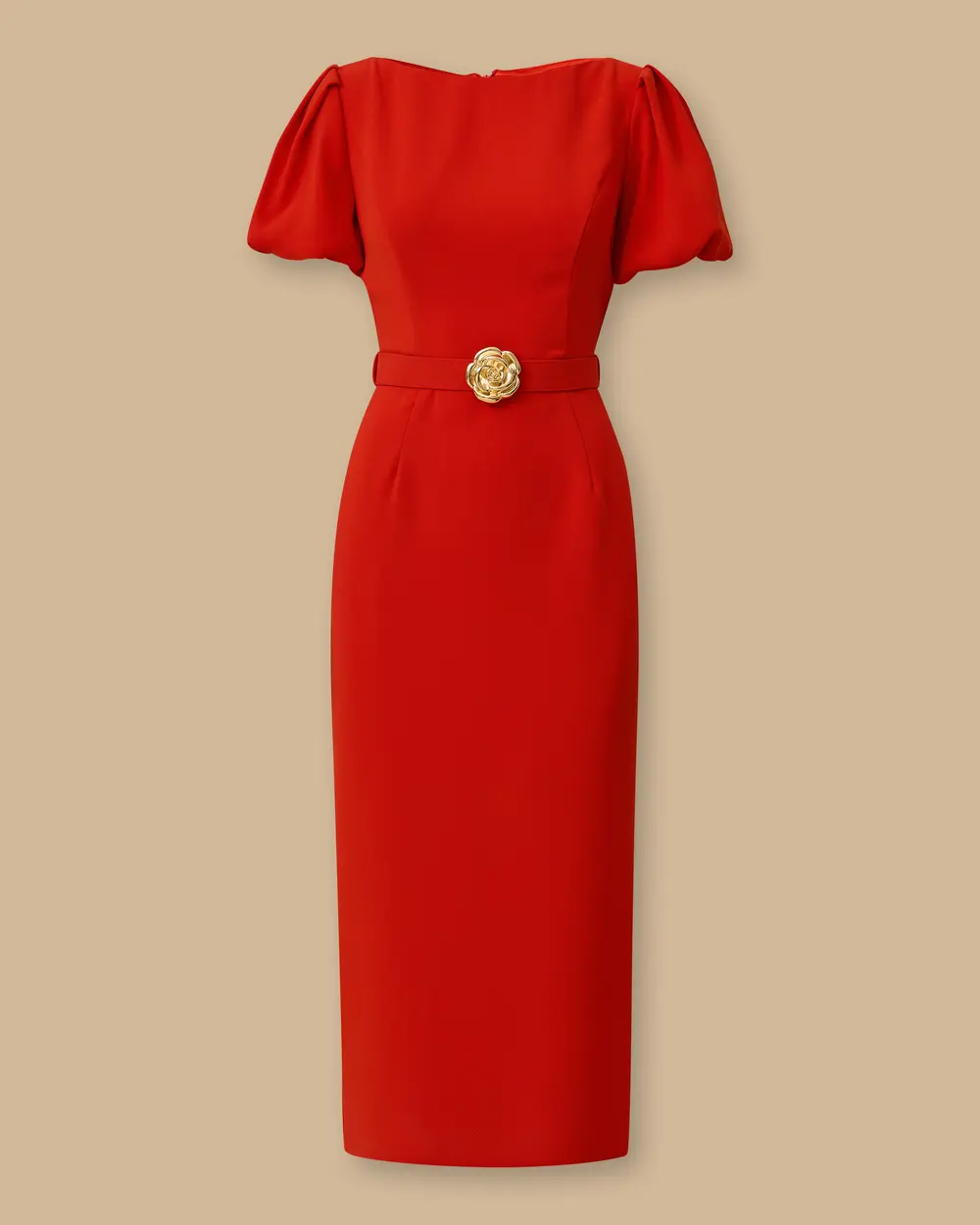 Balon Kollu Yırtmaçlı Krep Şık Elbise