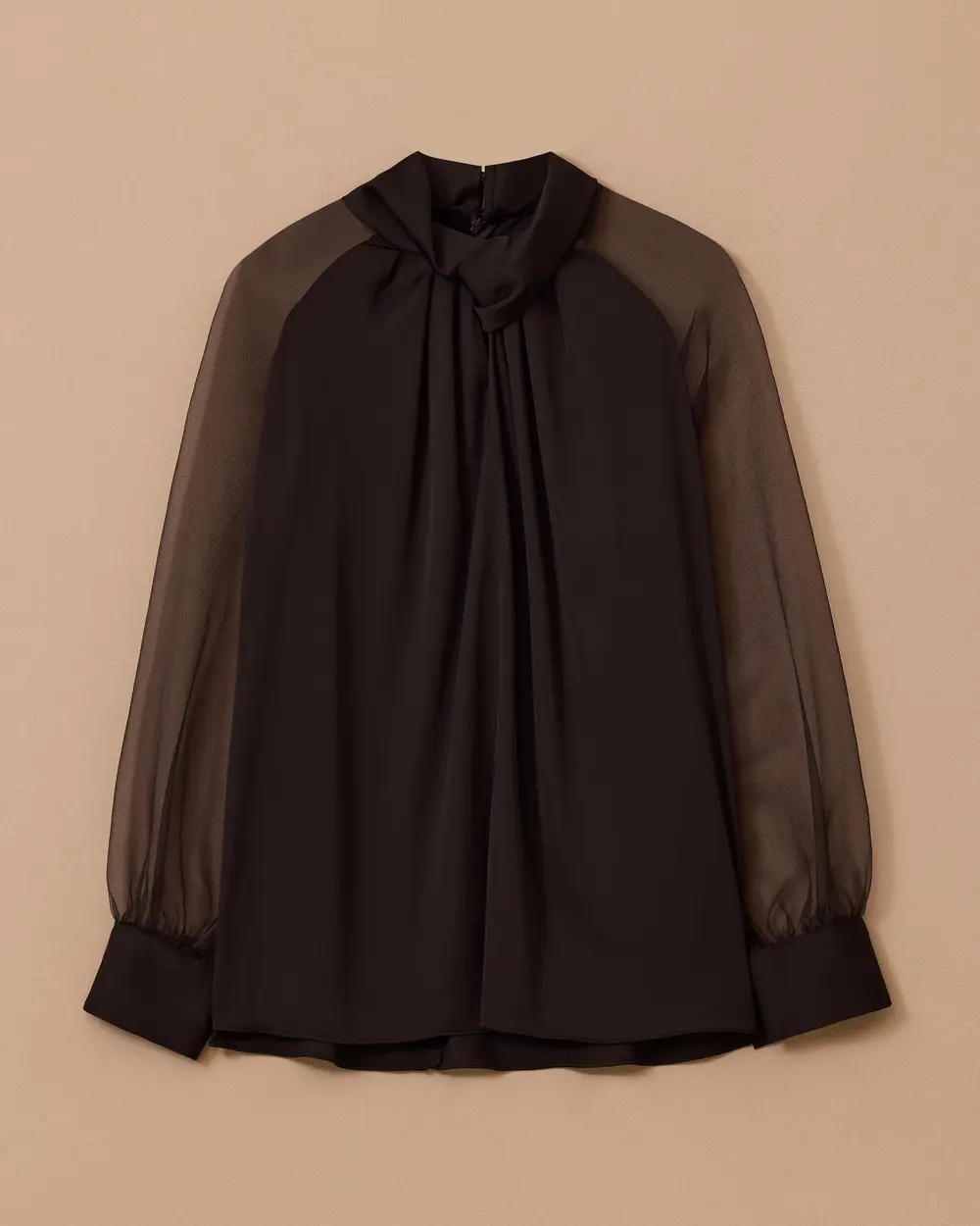 Transparan Kollu Şık Saten Bluz