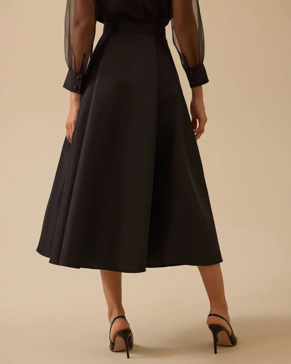 Tafta Kumaş Yüksek Bel Şık Kloş Etek