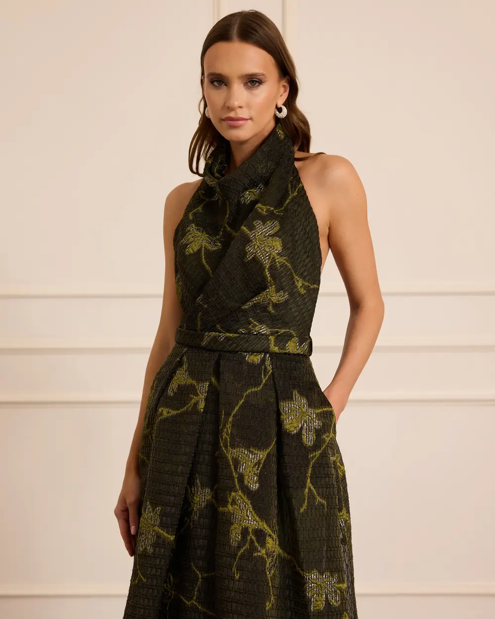 Degaje Yaka Desenli Kolsuz Abiye