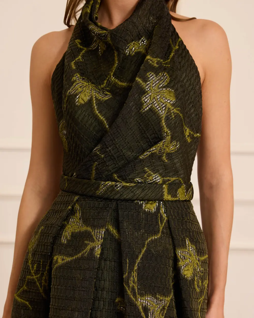 Degaje Yaka Desenli Kolsuz Abiye