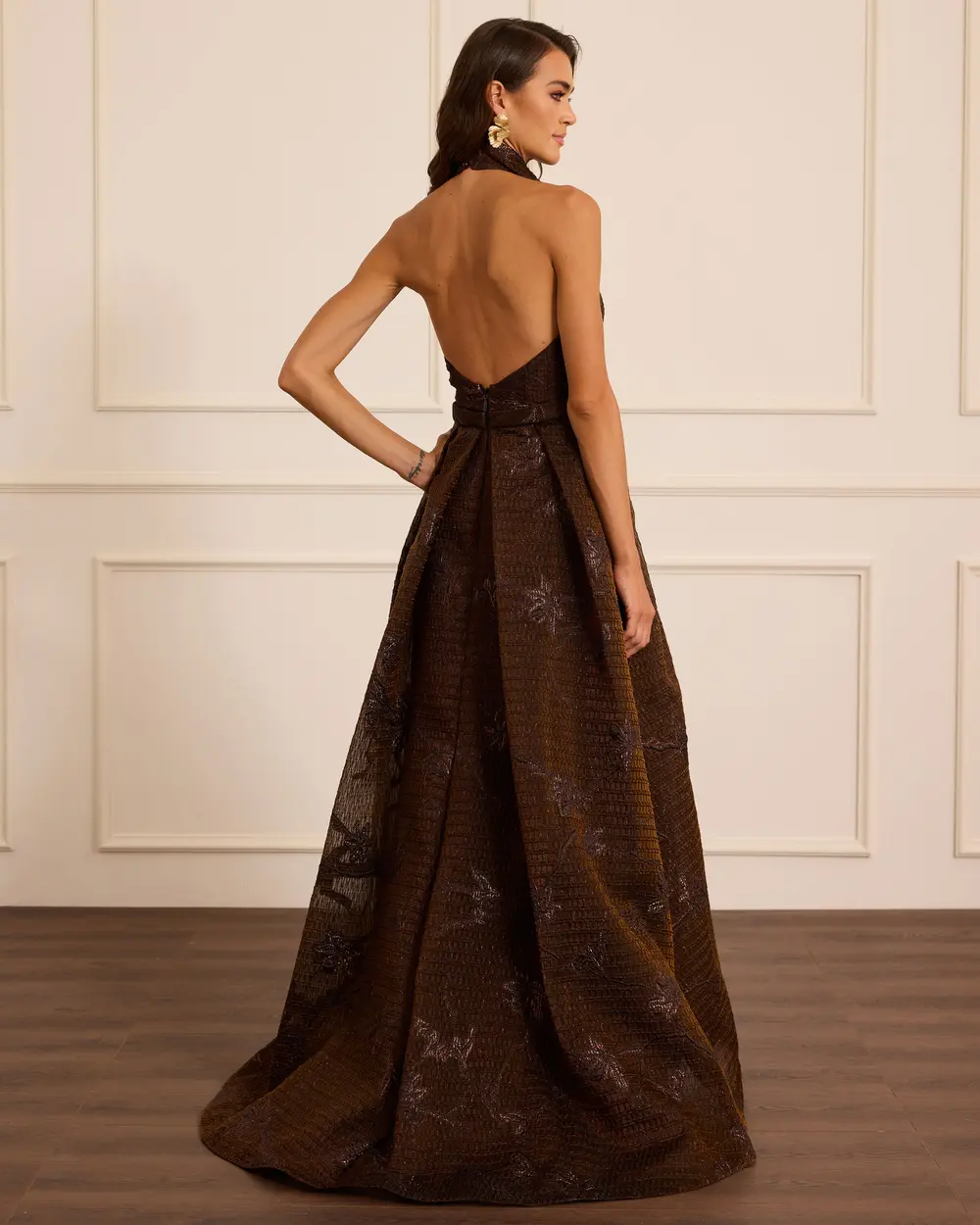 Degaje Yaka Desenli Kolsuz Abiye